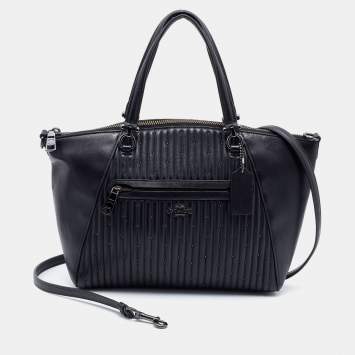 Pre Owned Coach Black Quilted Leather Studded Prairie Satchel