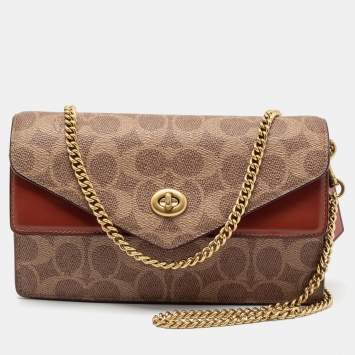 Pre Owned Coach Beige/Tan Signature Coated Canvas and Leather Aster Crossbody Bag