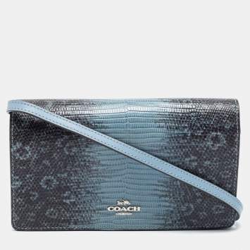 Coach Blue/Black Embossed Leather Hayden Crossbody Clutch