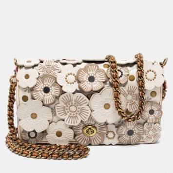 Pre Owned Coach Rose Applique Leather Cross Body Bag