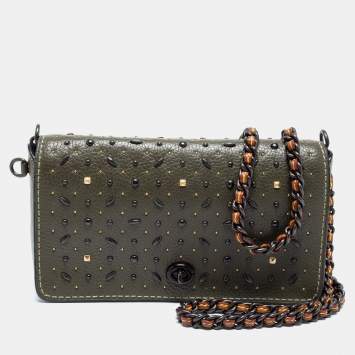 Pre Owned Coach Green Leather Studded Dinky Shoulder Bag