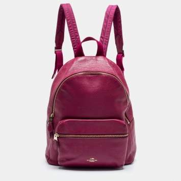 Pre Owned Coach Pink Leather And Nylon Charlie Backpack
