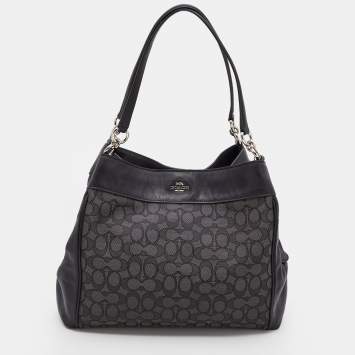 Pre Owned Coach Black/Grey Signature Jacquard Canvas and Leather Lexy Shoulder Bag