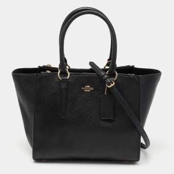 Pre Owned Coach Black Leather Crosby Carryall Double Zip Tote