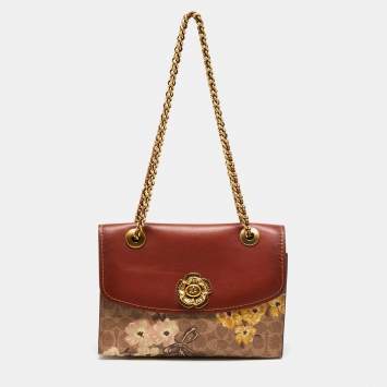Pre Owned Coach Beige/Brown Signature Coated Canvas and Leather Parker Shoulder Bag