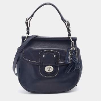 Pre Owned Coach Navy Blue Leather Willis Saddle Crossbody Bag