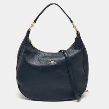 Pre Owned Coach Dark Blue Leather Midnight Hobo