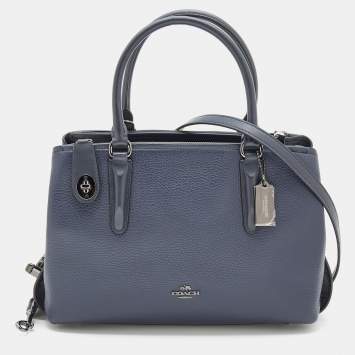 Pre Owned Coach Navy Blue Leather Brooklyn Carryall Satchel