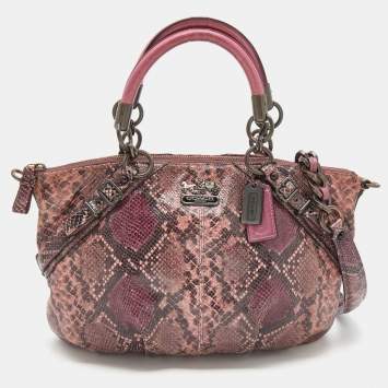 Pre Owned Coach Purple Python Embossed Leather Madison Satchel