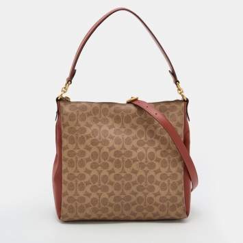 Pre Owned Coach Burnt Orange/Beige Coated Canvas and Leather Shay Shoulder Bag