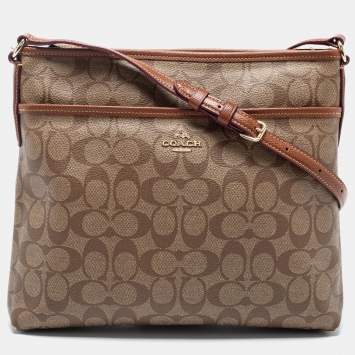 Pre Owned Coach Brown Signature Coated Canvas and Leather File Messenger Bag