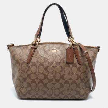 Pre Owned Coach Beige Monogram Canvas Small Kelsey Satchel
