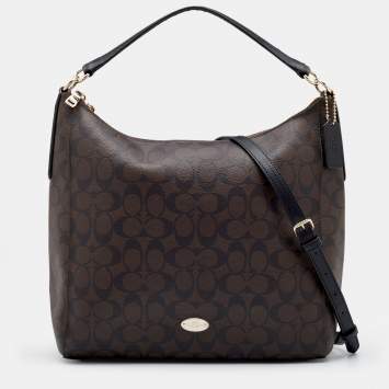 Pre Owned Coach Brown/Black Signature Canvas and Leather Celeste Hobo