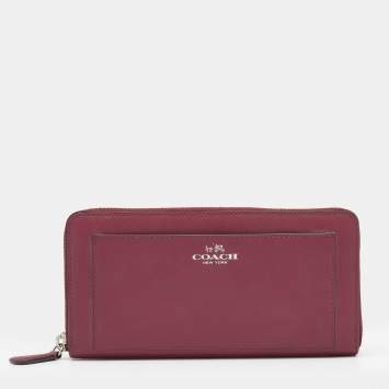 Pre Owned Coach Magenta Pink Saffiano Leather Zip Around Wallet