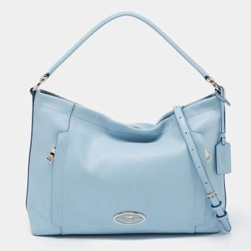 Pre Owned Coach Light Blue Grained Leather Large Scout Hobo