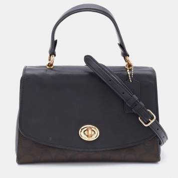 Coach Brown/Black Signature Canvas and Leather Tilly Top Handle Bag