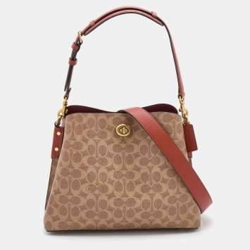 Pre Owned Coach Beige/Brick Red Coated Canvas and Leather Willow Shoulder Bag