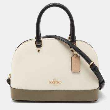 مملوكة مسبقًا Coach White/Brown Leather Cora Dome Satchel