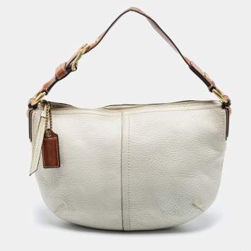 Pre Owned Coach White/Brown Leather Zip Hobo