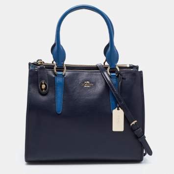 Pre Owned Coach Two Tone Blue Python Embossed and Leather Carryall Tote
