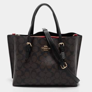 مملوكة مسبقًا Coach Dark Brown Signature Coated Canvas and Leather Mollie Tote