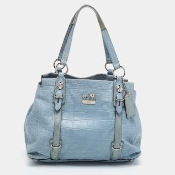 Coach Blue Croc Embossed Leather Carryall Mia Satchel