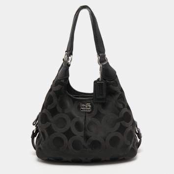 Pre Owned Coach Black Signature Nylon and Leather Madison Maggie Hobo