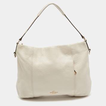 Pre Owned Coach Cream Leather East West Isabelle Hobo
