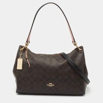 Coach Brown Signature Coated Canvas Mia Shoulder Bag