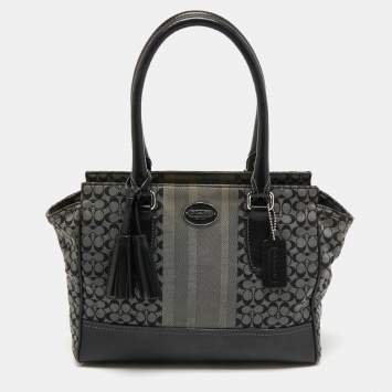 Pre Owned Coach Black/Grey Signature Canvas and Leather Legacy Tote