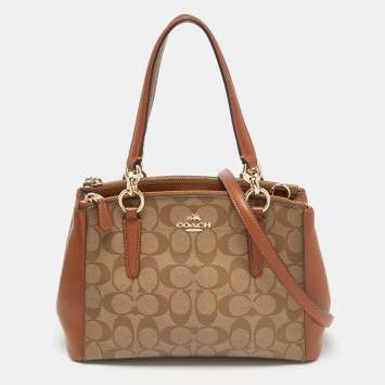 Pre Owned Coach Beige/Tan Signature Coated Canvas and Leather Mini Christie Carryall Satchel