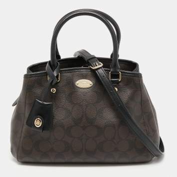 Coach Dark Brown Signature Coated Canvas and Leather Margot Satchel
