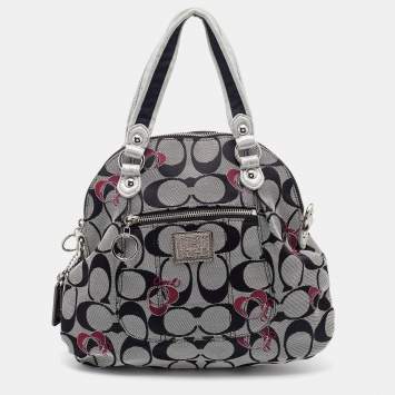 Pre Owned Coach Grey/Black Leather and Signature Canvas Poppy Satchel