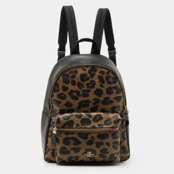مملوكة مسبقًا Coach Black/Brown Leopard Print Coated Canvas and Leather Charlie Backpack