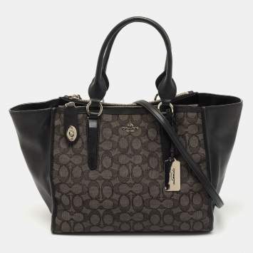 Pre Owned Coach Black/Grey Signature Canvas and Leather Crosby Carryall Tote