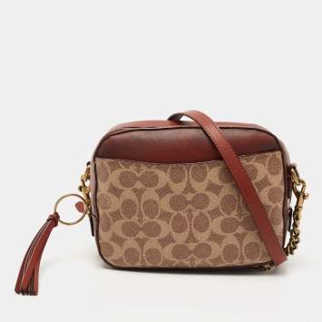 Pre Owned Coach Brown Signature Coated Canvas Camera Bag