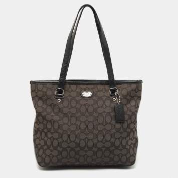 Coach Black Signature Canvas an Leather Top Zip Tote