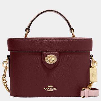 Coach Maroon/Pink Leather Kay Vanity Bag