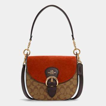Coach Brown/Rust Signature Coated Canvas and Suede Kleo 23 Shoulder Bag