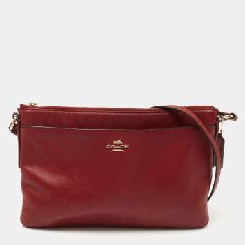 Pre Owned Coach Red Leather East/West Swingpack Crossbody Bag