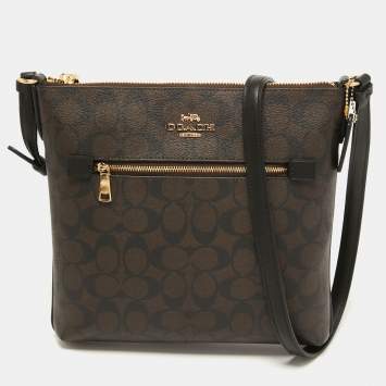 Pre Owned Coach Brown Signature Coated Canvas and Leather Rowan Messenger Bag