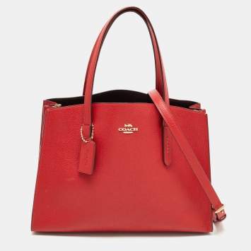 Coach Red Grained Leather Charlie Carryall Tote