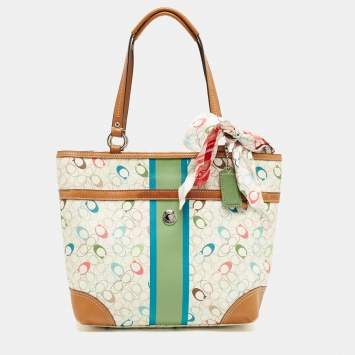 Coach Multicolor Signature Coated Canvas and Leather Chelsea Heritage Stripe Tote