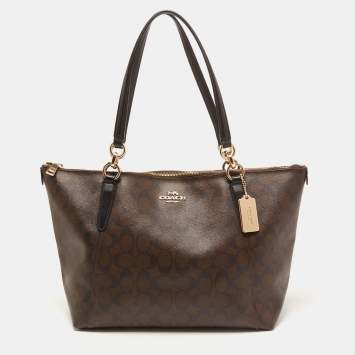 Pre Owned Coach Brown Signature Coated Canvas Ava Tote