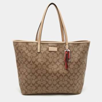 Coach Beige Signature Coated Canvas Park Metro Shopper Tote