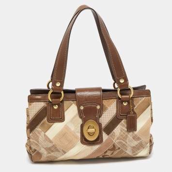 Pre Owned Coach Brown/Multicolor Leather and Canvas Patchwork Satchel