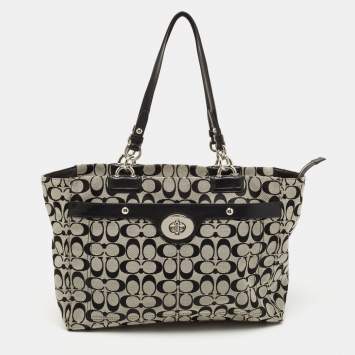 مملوكة مسبقًا Coach Black/Grey Signature Canvas and Leather Penelope Tote