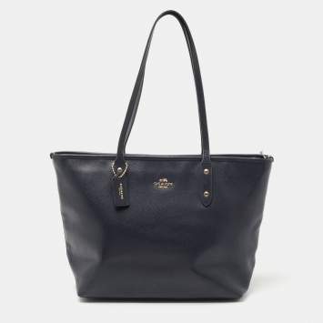 Pre Owned Coach Blue Leather City Top Zip Tote