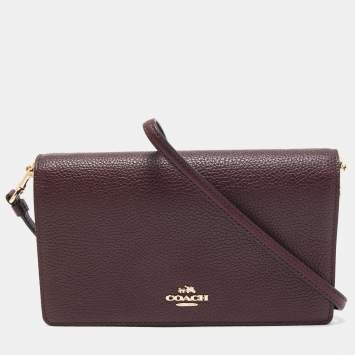 Coach Burgundy Leather Anna Foldover Clutch Bag