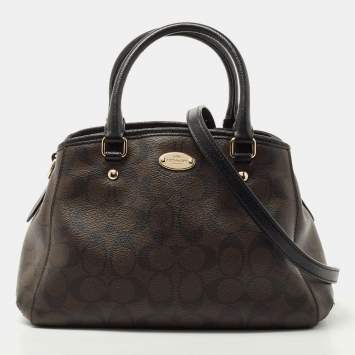 Coach Dark Brown/Black Signature Coated Canvas and Leather Margot Satchel